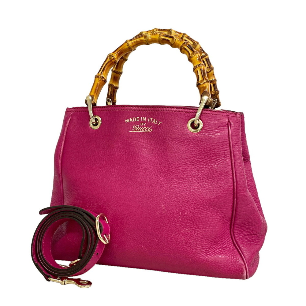 Gucci Bamboo Handbag 336032 Leather Purple Champagne 2-way Bag for Women